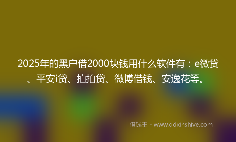 2025年的黑户借2000块钱用什么软件有：e微贷、平安i贷、拍拍贷、微博借钱、安逸花等。