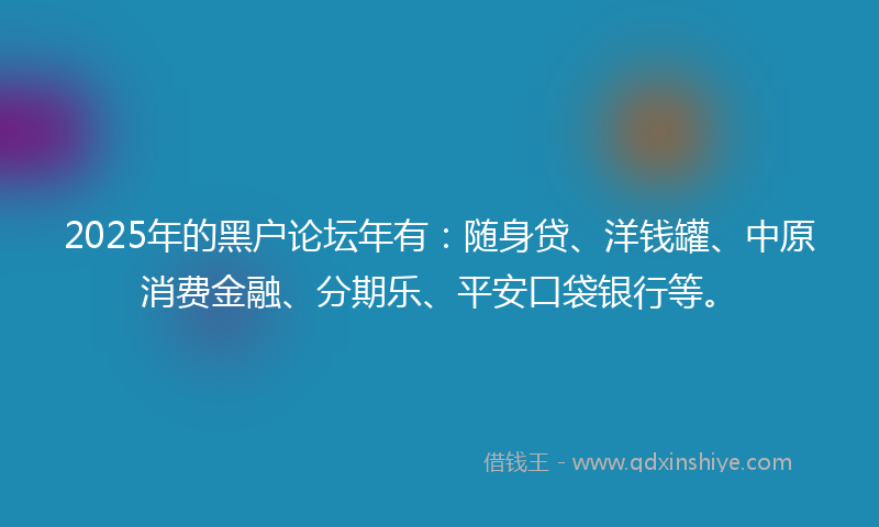 2025年的黑户论坛年有：随身贷、洋钱罐、中原消费金融、分期乐、平安口袋银行等。