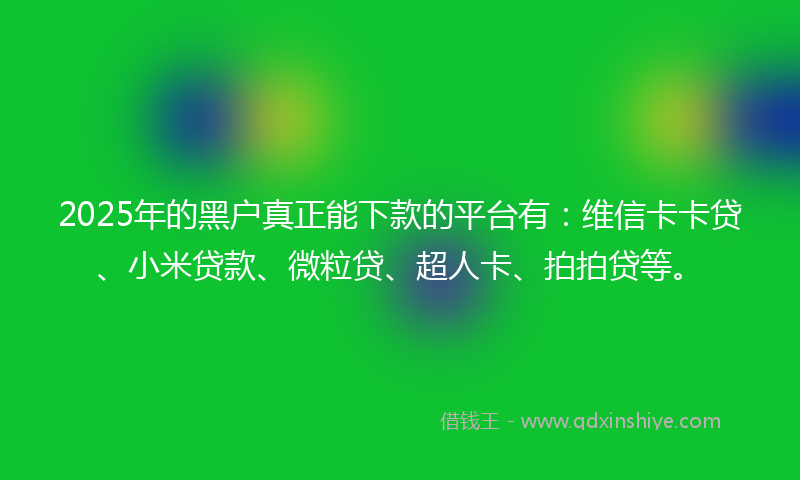 2025年的黑户真正能下款的平台有：维信卡卡贷、小米贷款、微粒贷、超人卡、拍拍贷等。