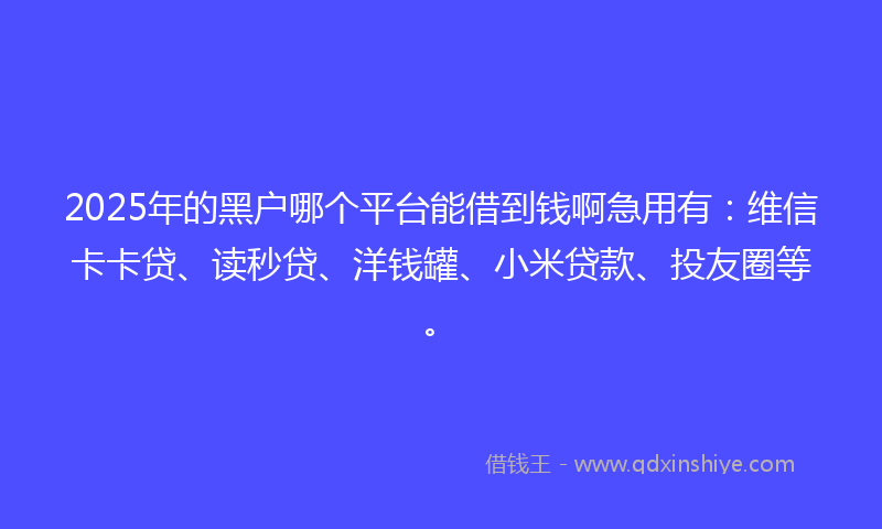 2025年的黑户哪个平台能借到钱啊急用有：维信卡卡贷、读秒贷、洋钱罐、小米贷款、投友圈等。