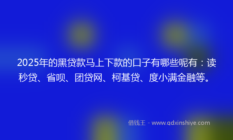 2025年的黑贷款马上下款的口子有哪些呢有：读秒贷、省呗、团贷网、柯基贷、度小满金融等。
