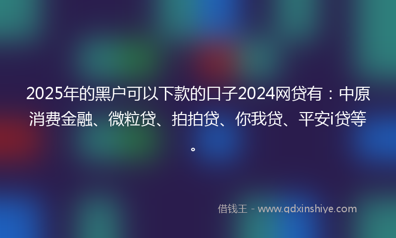 2025年的黑户可以下款的口子2024网贷有：中原消费金融、微粒贷、拍拍贷、你我贷、平安i贷等。