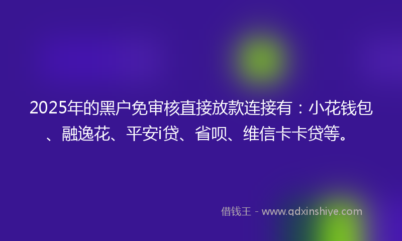 2025年的黑户免审核直接放款连接有：小花钱包、融逸花、平安i贷、省呗、维信卡卡贷等。