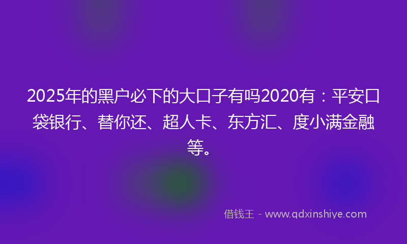 2025年的黑户必下的大口子有吗2020有：平安口袋银行、替你还、超人卡、东方汇、度小满金融等。
