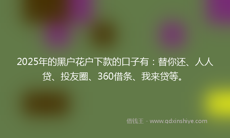 2025年的黑户花户下款的口子有：替你还、人人贷、投友圈、360借条、我来贷等。