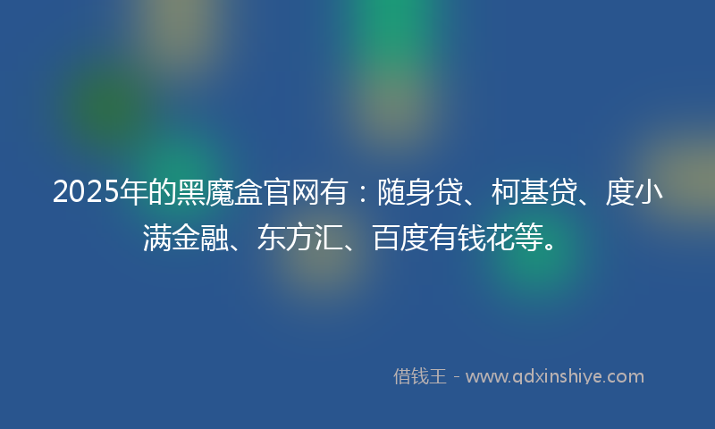 2025年的黑魔盒官网有：随身贷、柯基贷、度小满金融、东方汇、百度有钱花等。