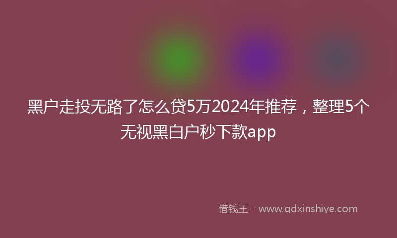 黑户走投无路了怎么贷5万2024年推荐，整理5个无视黑白户秒下款app