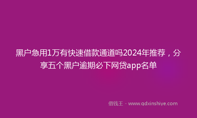 黑户急用1万有快速借款通道吗2024年推荐，分享五个黑户逾期必下网贷app名单