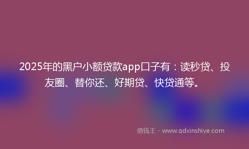 2025年的黑户小额贷款app口子有：读秒贷、投友圈、替你还、好期贷、快贷通等。
