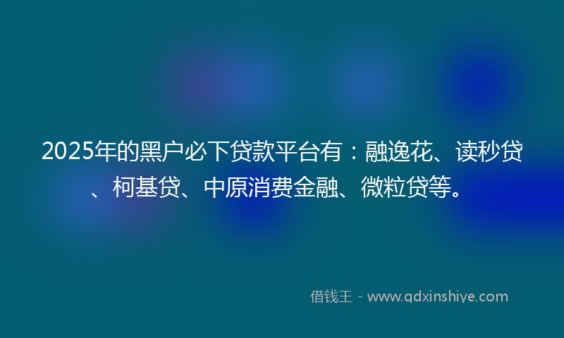 2025年的黑户必下贷款平台有：融逸花、读秒贷、柯基贷、中原消费金融、微粒贷等。