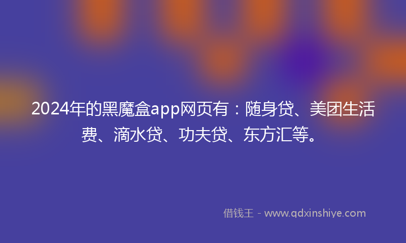 2024年的黑魔盒app网页有：随身贷、美团生活费、滴水贷、功夫贷、东方汇等。