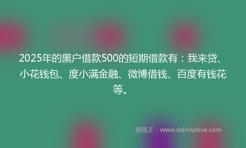 2025年的黑户借款500的短期借款有：我来贷、小花钱包、度小满金融、微博借钱、百度有钱花等。