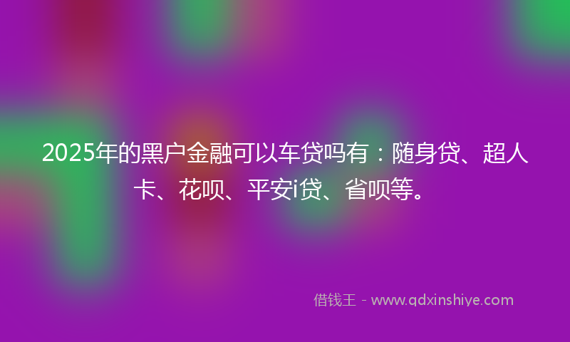 2025年的黑户金融可以车贷吗有：随身贷、超人卡、花呗、平安i贷、省呗等。