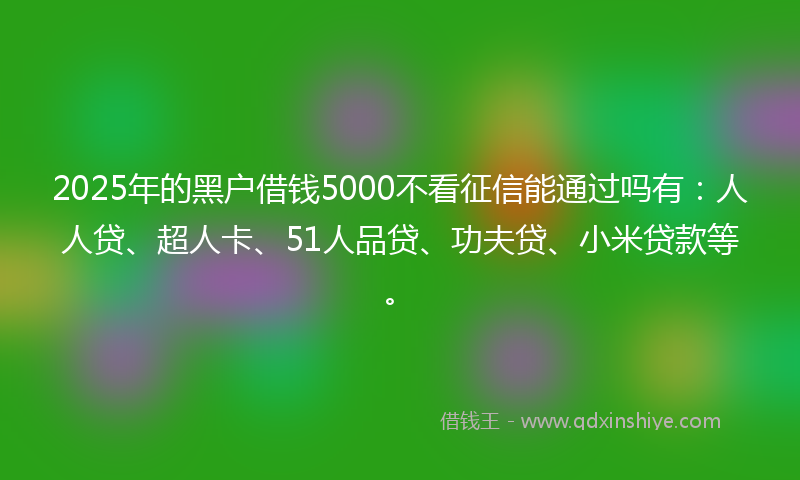 2025年的黑户借钱5000不看征信能通过吗有：人人贷、超人卡、51人品贷、功夫贷、小米贷款等。
