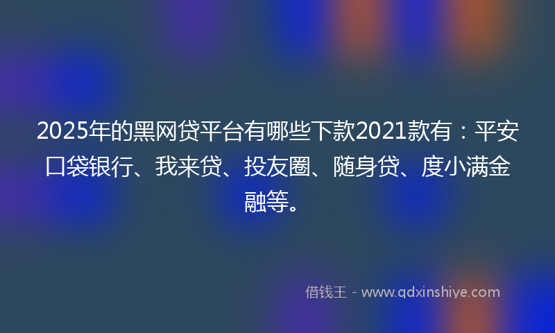 2025年的黑网贷平台有哪些下款2021款有：平安口袋银行、我来贷、投友圈、随身贷、度小满金融等。