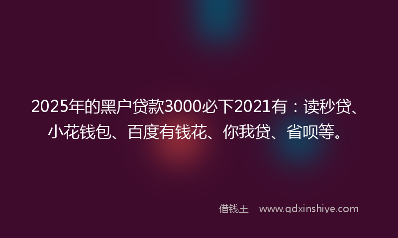 2025年的黑户贷款3000必下2021有：读秒贷、小花钱包、百度有钱花、你我贷、省呗等。