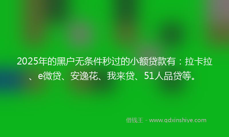 2025年的黑户无条件秒过的小额贷款有：拉卡拉、e微贷、安逸花、我来贷、51人品贷等。