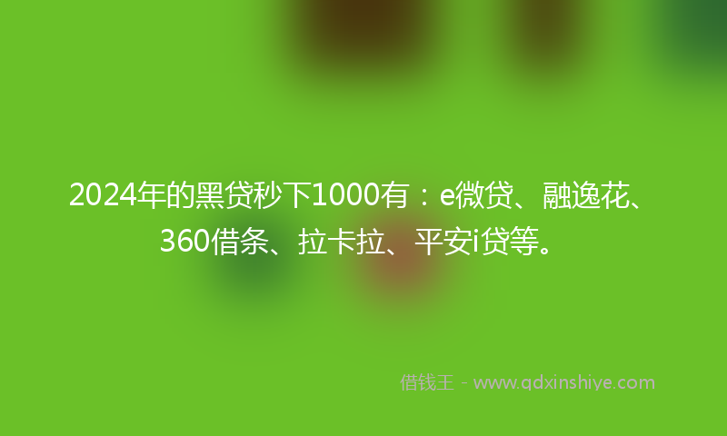 2024年的黑贷秒下1000有：e微贷、融逸花、360借条、拉卡拉、平安i贷等。