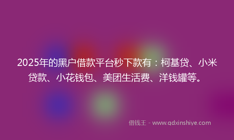 2025年的黑户借款平台秒下款有：柯基贷、小米贷款、小花钱包、美团生活费、洋钱罐等。