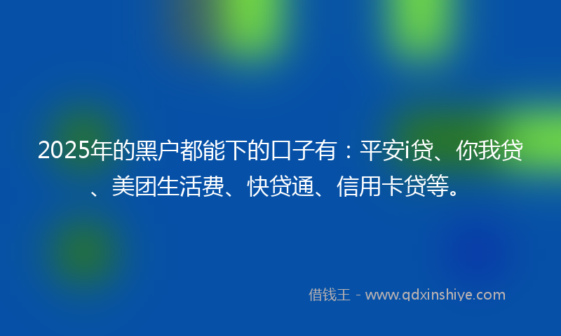2025年的黑户都能下的口子有：平安i贷、你我贷、美团生活费、快贷通、信用卡贷等。
