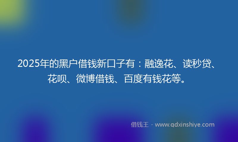 2025年的黑户借钱新口子有：融逸花、读秒贷、花呗、微博借钱、百度有钱花等。