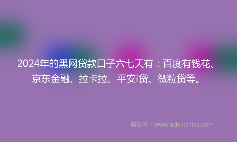 2024年的黑网贷款口子六七天有：百度有钱花、京东金融、拉卡拉、平安i贷、微粒贷等。