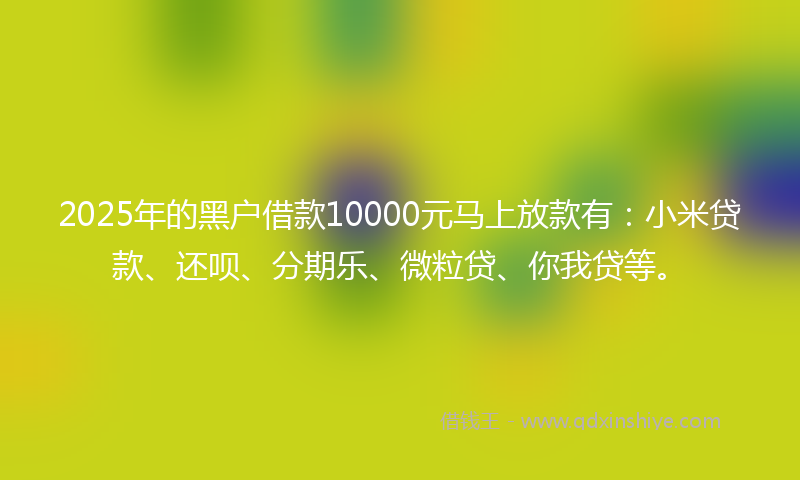 2025年的黑户借款10000元马上放款有：小米贷款、还呗、分期乐、微粒贷、你我贷等。