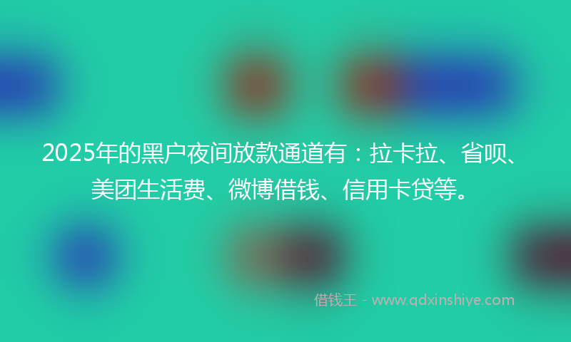 2025年的黑户夜间放款通道有：拉卡拉、省呗、美团生活费、微博借钱、信用卡贷等。