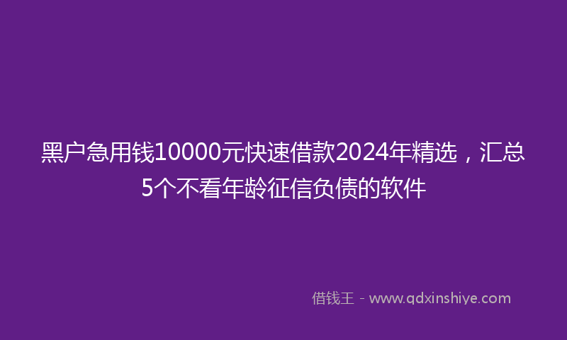 黑户急用钱10000元快速借款2024年精选，汇总5个不看年龄征信负债的软件