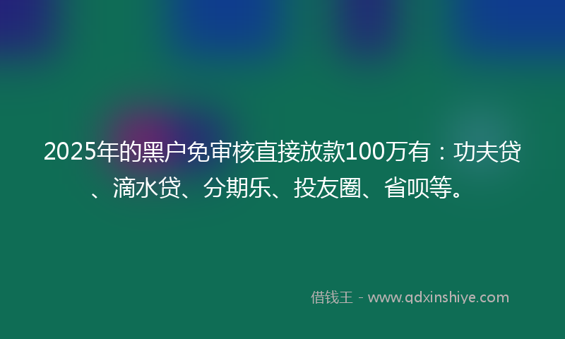 2025年的黑户免审核直接放款100万有：功夫贷、滴水贷、分期乐、投友圈、省呗等。