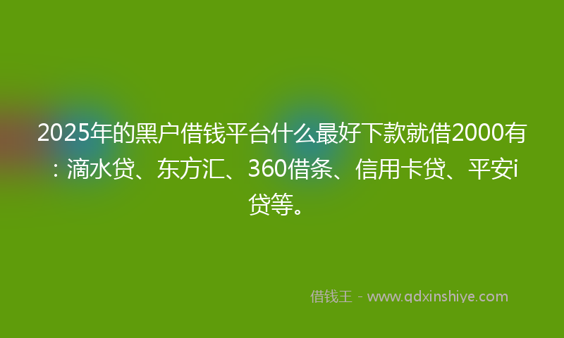 2025年的黑户借钱平台什么最好下款就借2000有：滴水贷、东方汇、360借条、信用卡贷、平安i贷等。