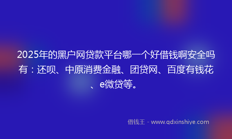 2025年的黑户网贷款平台哪一个好借钱啊安全吗有：还呗、中原消费金融、团贷网、百度有钱花、e微贷等。