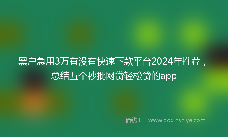 黑户急用3万有没有快速下款平台2024年推荐，总结五个秒批网贷轻松贷的app