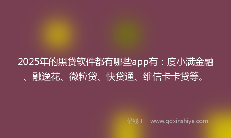 2025年的黑贷软件都有哪些app有：度小满金融、融逸花、微粒贷、快贷通、维信卡卡贷等。