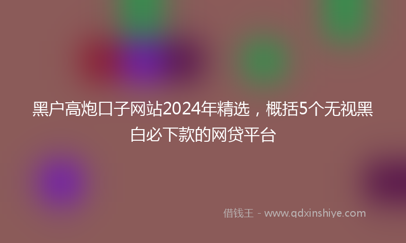 黑户高炮口子网站2024年精选，概括5个无视黑白必下款的网贷平台