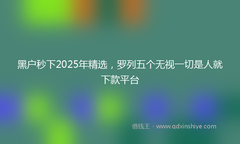 黑户秒下2025年精选，罗列五个无视一切是人就下款平台