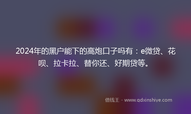 2024年的黑户能下的高炮口子吗有：e微贷、花呗、拉卡拉、替你还、好期贷等。