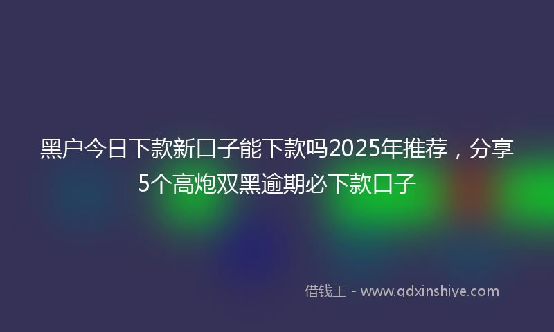 黑户今日下款新口子能下款吗2025年推荐，分享5个高炮双黑逾期必下款口子