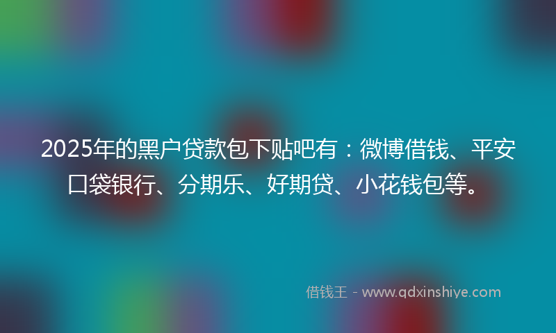2025年的黑户贷款包下贴吧有：微博借钱、平安口袋银行、分期乐、好期贷、小花钱包等。