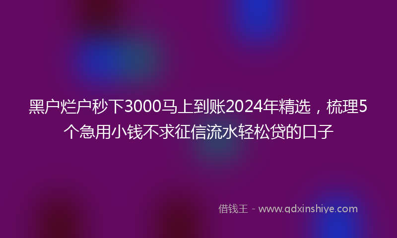 黑户烂户秒下3000马上到账2024年精选，梳理5个急用小钱不求征信流水轻松贷的口子