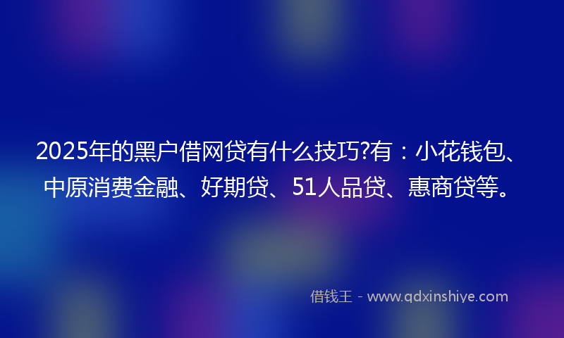 2025年的黑户借网贷有什么技巧?有：小花钱包、中原消费金融、好期贷、51人品贷、惠商贷等。