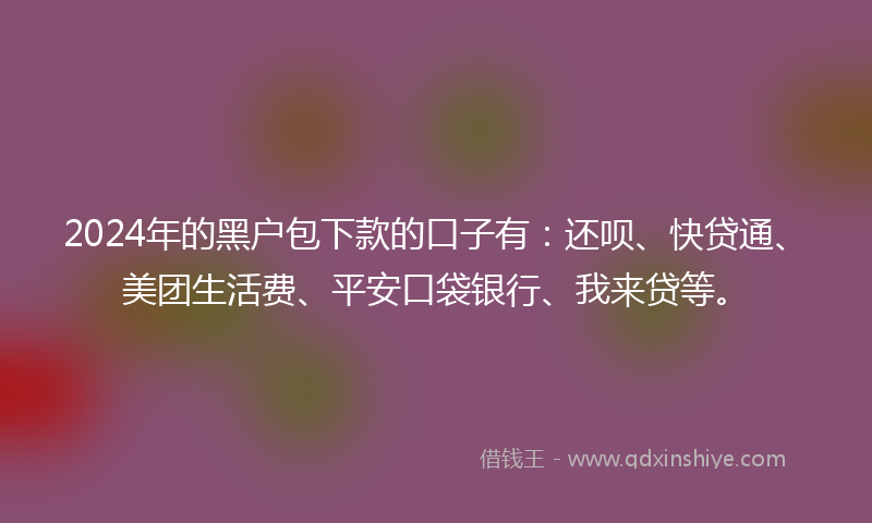 2024年的黑户包下款的口子有：还呗、快贷通、美团生活费、平安口袋银行、我来贷等。