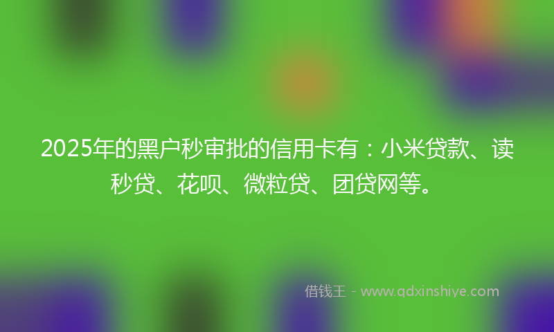 2025年的黑户秒审批的信用卡有：小米贷款、读秒贷、花呗、微粒贷、团贷网等。
