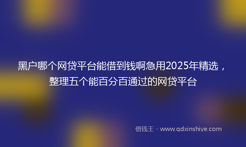 黑户哪个网贷平台能借到钱啊急用2025年精选，整理五个能百分百通过的网贷平台