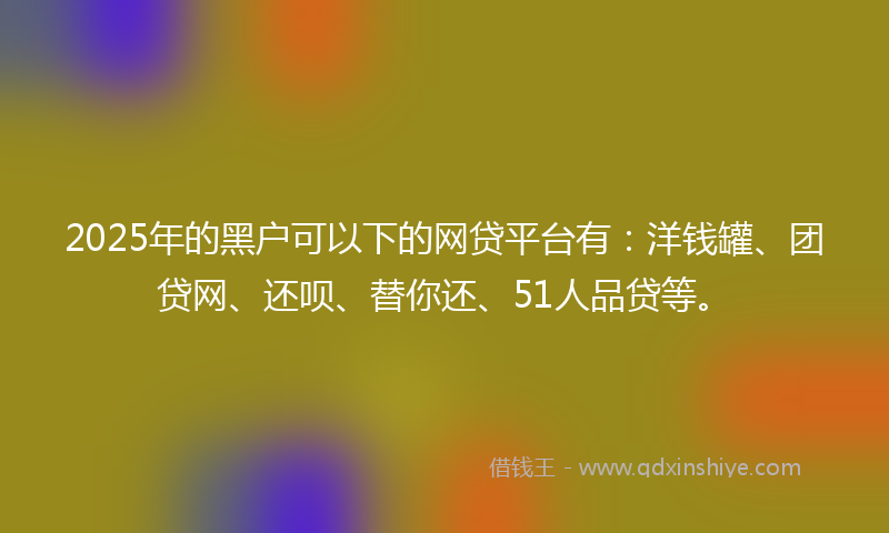 2025年的黑户可以下的网贷平台有：洋钱罐、团贷网、还呗、替你还、51人品贷等。