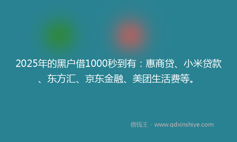 2025年的黑户借1000秒到有：惠商贷、小米贷款、东方汇、京东金融、美团生活费等。