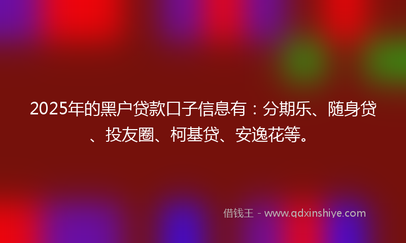 2025年的黑户贷款口子信息有：分期乐、随身贷、投友圈、柯基贷、安逸花等。