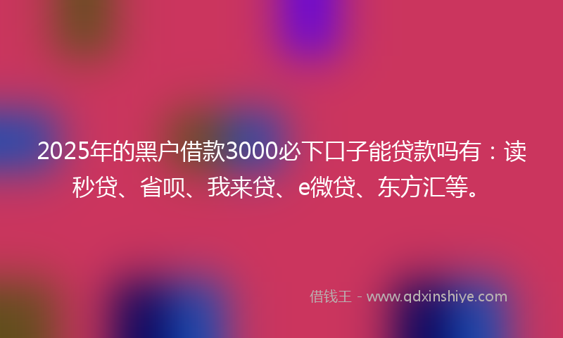 2025年的黑户借款3000必下口子能贷款吗有：读秒贷、省呗、我来贷、e微贷、东方汇等。
