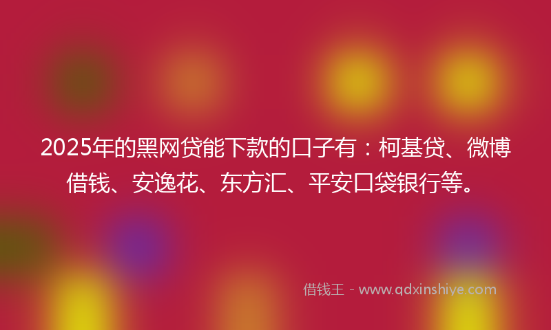 2025年的黑网贷能下款的口子有：柯基贷、微博借钱、安逸花、东方汇、平安口袋银行等。