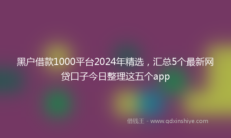 黑户借款1000平台2024年精选，汇总5个最新网贷口子今日整理这五个app